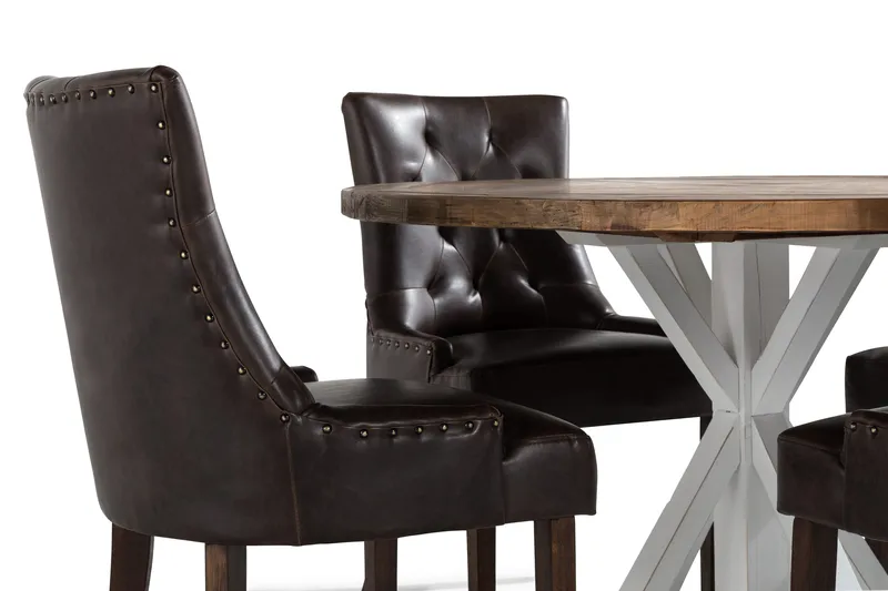 Ruokailuryhmä Yorkshire 120 cm Pyöreä 4 Hermione tuolia - Puu/Valkoinen/Musta PU - Huonekalut - Pöytä & ruokailuryhmä - Ruokailuryhmä