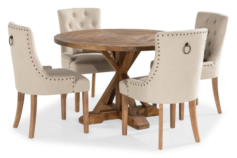 Ruokailuryhmä Yorkshire 120 cm Pyöreä 4 Ophelia tuolia - Puu/Beige - Huonekalut - Pöytä & ruokailuryhmä - Ruokailuryhmä
