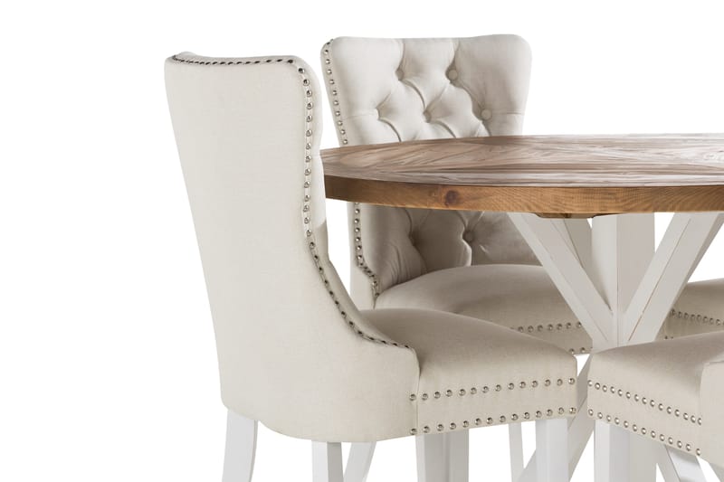 Ruokailuryhmä Yorkshire 120 cm Pyöreä 4 Lossmen tuolia - Ruskea/Valkoinen - Huonekalut - Pöytä & ruokailuryhmä - Ruokailuryhmä