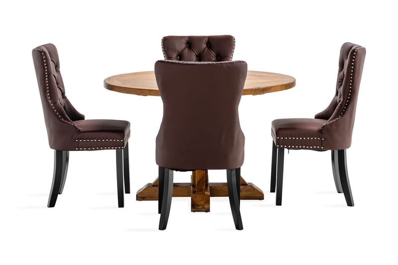 Ruokailuryhmä Yorkshire 120 cm Pyöreä 4 Lossmen tuolia Keino - Ruskea - Huonekalut - Pöytä & ruokailuryhmä - Ruokailuryhmä