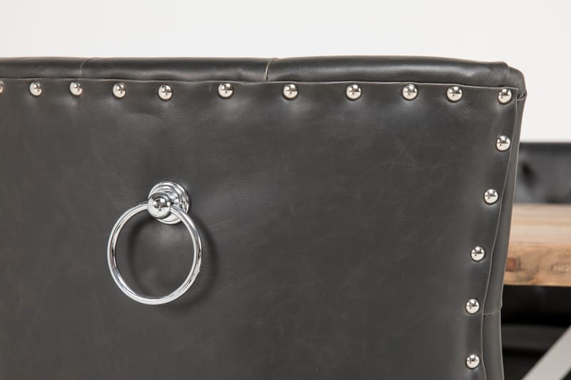 Ruokailuryhmä Yorkshire 150 cm Pyöreä 4 Hermione tuolia - Vintage Jalava/Valk/Musta PU - Huonekalut - Pöytä & ruokailuryhmä - Ruokailuryhmä