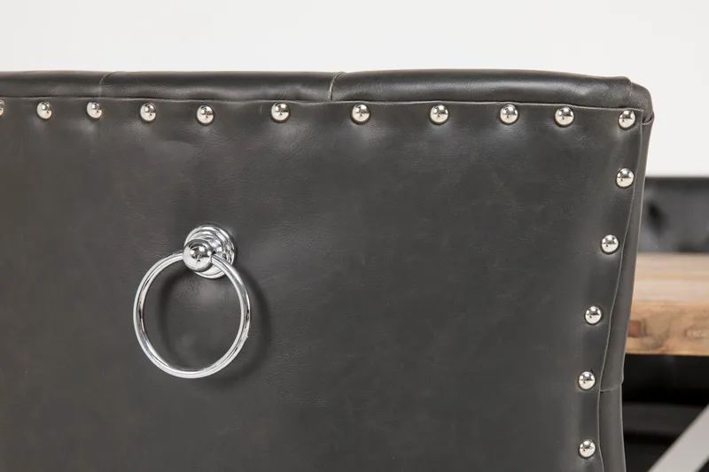 Ruokailuryhmä Yorkshire 150 cm Pyöreä 4 Hermione tuolia - Vintage Jalava/Valk/Musta PU - Huonekalut - Pöytä & ruokailuryhmä - Ruokailuryhmä