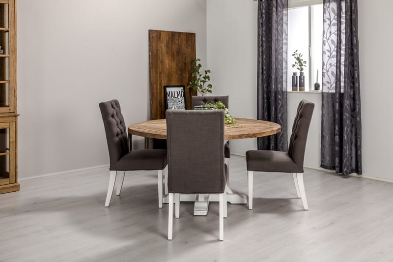 Ruokailuryhmä Yorkshire 150 cm Pyöreä 4 Emmie tuolia - Vintage Jalava/Harmaa/Valk - Huonekalut - Pöytä & ruokailuryhmä - Ruokailuryhmä
