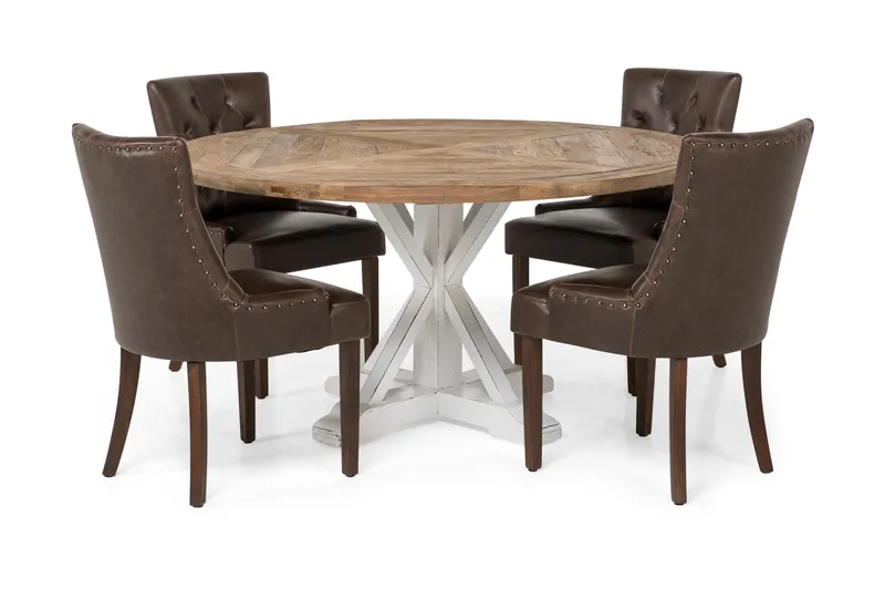 Ruokailuryhmä Yorkshire 150 cm Pyöreä 4 Hermione tuolia, Vintage Luonnonväri/Valk/Ruske