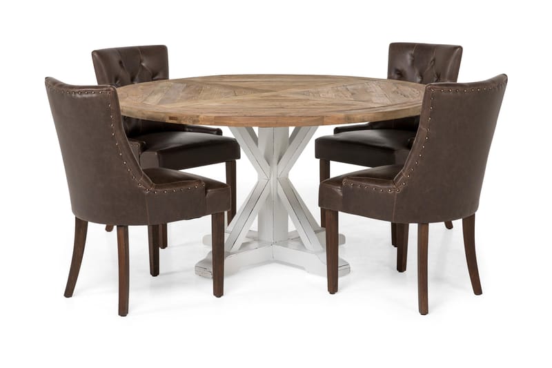 Ruokailuryhmä Yorkshire 150 cm Pyöreä 4 Hermione tuolia - Vintage Luonnonväri/Valk/Ruske - Huonekalut - Pöytä & ruokailuryhmä - Ruokailuryhmä