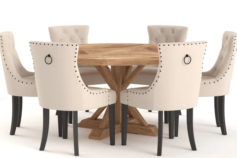 Ruokailuryhmä Yorkshire 150 cm Pyöreä 6 Ophelia tuolia - Ruskea - Huonekalut - Pöytä & ruokailuryhmä - Ruokailuryhmä