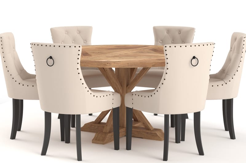 Ruokailuryhmä Yorkshire 150 cm Pyöreä 6 Ophelia tuolia - Ruskea - Huonekalut - Pöytä & ruokailuryhmä - Ruokailuryhmä