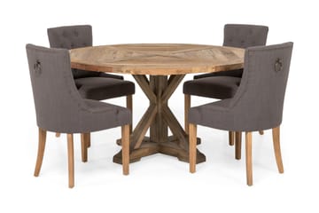 Ruokailuryhmä Yorkshire 150 cm Pyöreä 4 Ophelia tuolia - Vintage Jalava/Harmaa - Huonekalut - Pöytä & ruokailuryhmä - Ruokailuryhmä