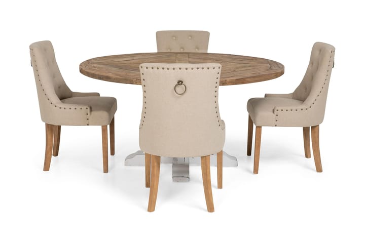 Ruokailuryhmä Yorkshire 150 cm Pyöreä 4 Ophelia tuolia - Vintage Luonnonväri/Valk/Beige - Ruokailuryhmä