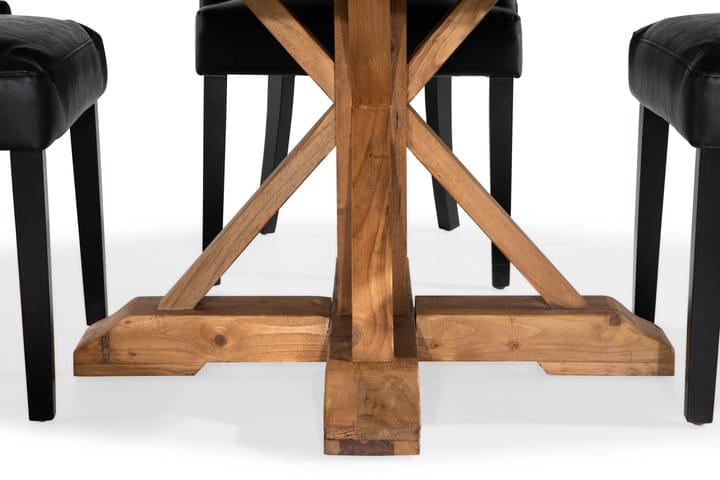 Ruokailuryhmä Yorkshire 150 cm Pyöreä 4 Hermione tuolia - Vintage Jalava/Musta PU - Ruokailuryhmä