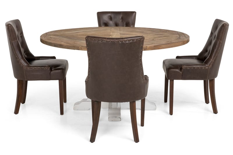 Ruokailuryhmä Yorkshire 150 cm Pyöreä 4 Hermione tuolia - Vintage Luonnonväri/Valk/Ruske - Huonekalut - Pöytä & ruokailuryhmä - Ruokailuryhmä