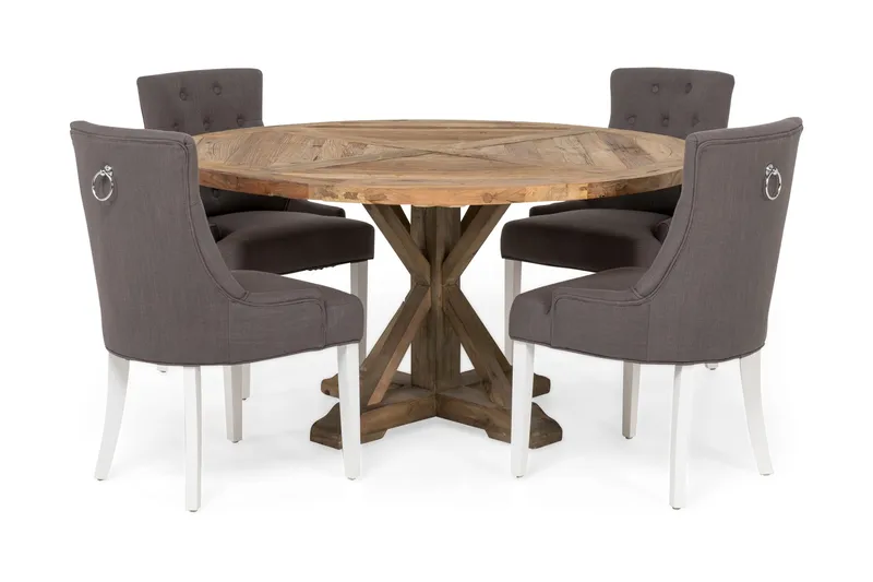 Ruokailuryhmä Yorkshire 150 cm Pyöreä 4 Ophelia tuolia, Vintage Jalava/Harmaa/Valk