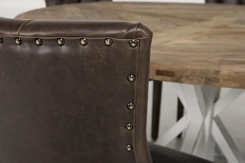 Ruokailuryhmä Yorkshire 150 cm Pyöreä 6 Hermione tuolia - Vintage Luonnonväri/Valk/Ruske - Huonekalut - Pöytä & ruokailuryhmä - Ruokailuryhmä