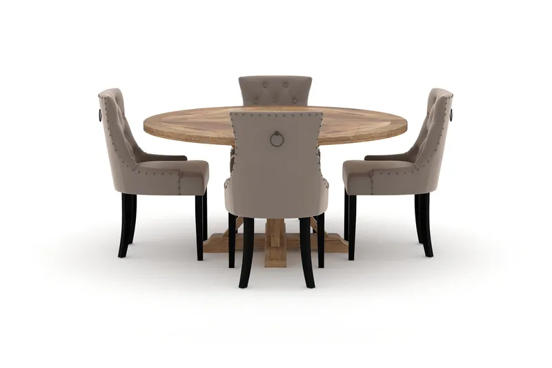 Ruokailuryhmä Yorkshire 150 cm Pyöreä 4 Ophelia tuolia - Ruskea - Huonekalut - Pöytä & ruokailuryhmä - Ruokailuryhmä