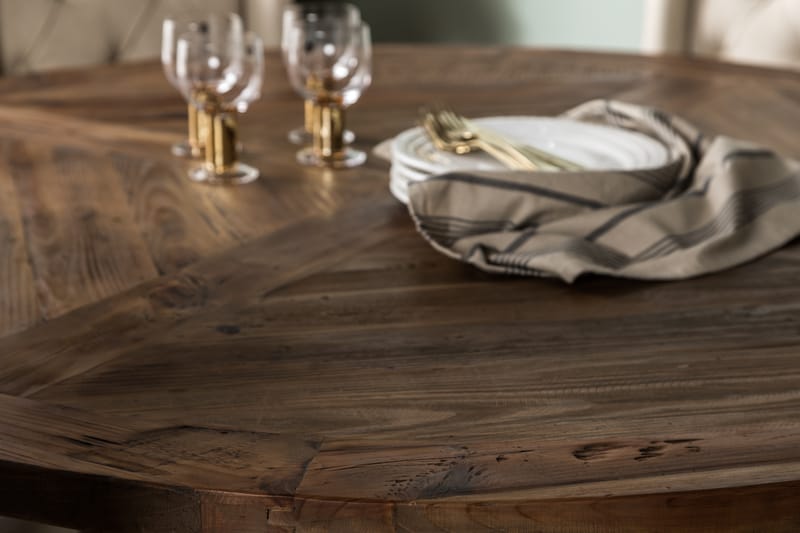 Ruokailuryhmä Yorkshire 150 cm Pyöreä 6 Isolde tuolia - Vintage Jalava/Beige - Huonekalut - Pöytä & ruokailuryhmä - Ruokailuryhmä