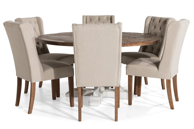 Ruokailuryhmä Yorkshire 150 cm Pyöreä 6 Isolde tuolia - Vintage Jalava/Beige - Huonekalut - Pöytä & ruokailuryhmä - Ruokailuryhmä