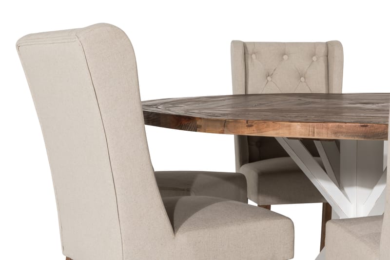 Ruokailuryhmä Yorkshire 150 cm Pyöreä 6 Isolde tuolia - Vintage Jalava/Beige - Huonekalut - Pöytä & ruokailuryhmä - Ruokailuryhmä