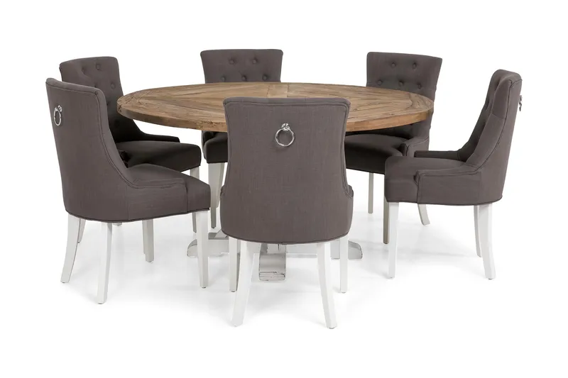 Ruokailuryhmä Yorkshire 150 cm Pyöreä 6 Ophelia tuolia - Ruskea/Tummanharmaa - Huonekalut - Pöytä & ruokailuryhmä - Ruokailuryhmä