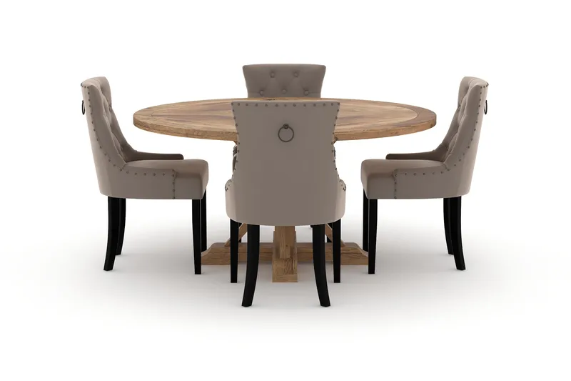 Ruokailuryhmä Yorkshire 150 cm Pyöreä 4 Ophelia tuolia - Ruskea - Huonekalut - Pöytä & ruokailuryhmä - Ruokailuryhmä