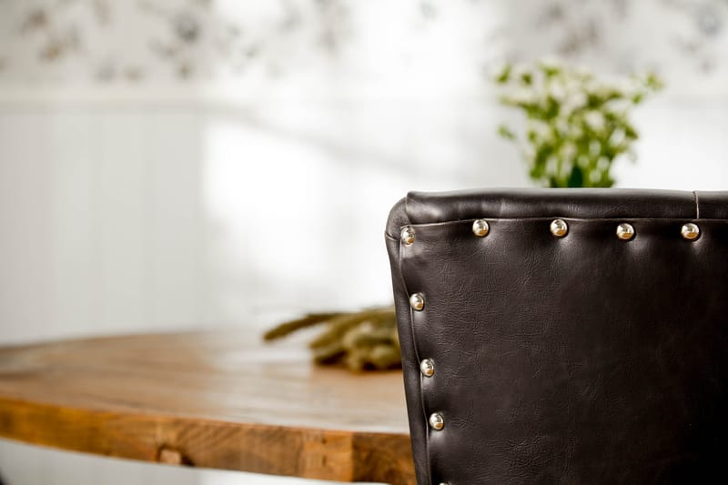 Ruokailuryhmä Yorkshire 150 cm Pyöreä 4 Hermione tuolia - Vintage Jalava/Musta PU - Huonekalut - Pöytä & ruokailuryhmä - Ruokailuryhmä