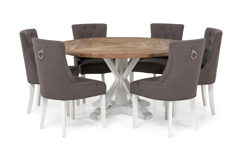 Ruokailuryhmä Yorkshire 150 cm Pyöreä 6 Ophelia tuolia, Ruskea/Tummanharmaa