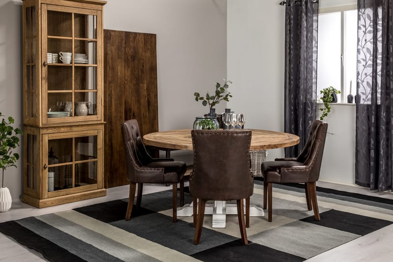 Ruokailuryhmä Yorkshire 150 cm Pyöreä 4 Hermione tuolia - Vintage Luonnonväri/Valk/Ruske - Huonekalut - Pöytä & ruokailuryhmä - Ruokailuryhmä