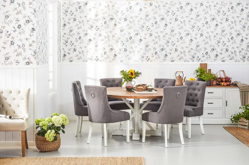 Ruokailuryhmä Yorkshire 150 cm Pyöreä 6 Ophelia tuolia - Ruskea/Tummanharmaa - Huonekalut - Pöytä & ruokailuryhmä - Ruokailuryhmä