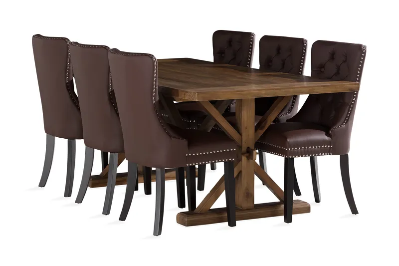 Ruokailuryhmä Yorkshire 200 cm 6 Lossmen tuolia Keinonahk, Ruskea