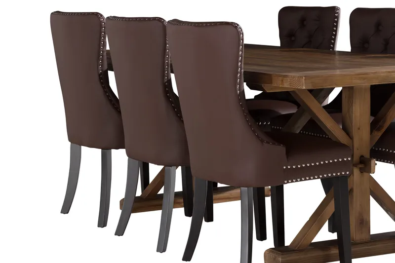 Ruokailuryhmä Yorkshire 200 cm 6 Lossmen tuolia Keinonahk - Ruskea - Huonekalut - Pöytä & ruokailuryhmä - Ruokailuryhmä