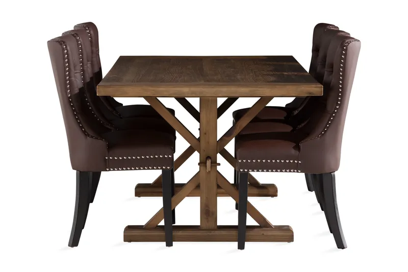 Ruokailuryhmä Yorkshire 200 cm 6 Lossmen tuolia Keinonahk - Ruskea - Huonekalut - Pöytä & ruokailuryhmä - Ruokailuryhmä