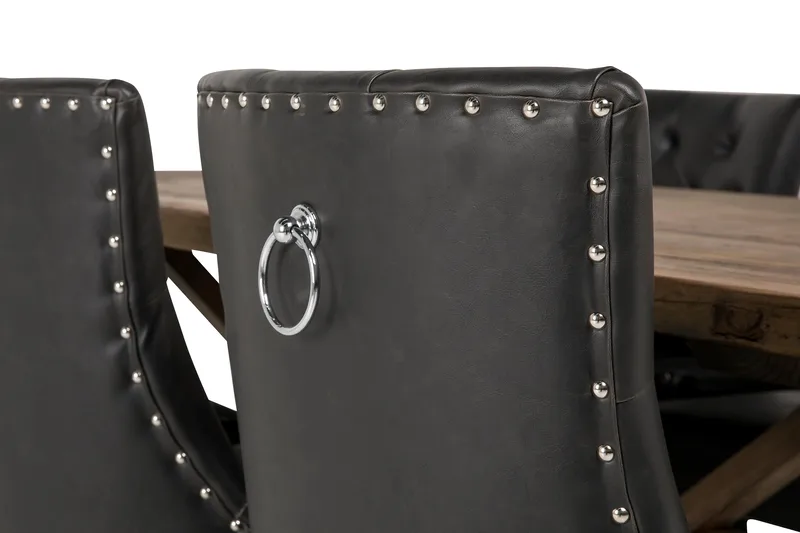 Ruokailuryhmä Yorkshire 200 cm Jatkettava 6 Hermione tuolia - Luonnonväri/Musta - Huonekalut - Pöytä & ruokailuryhmä - Ruokailuryhmä