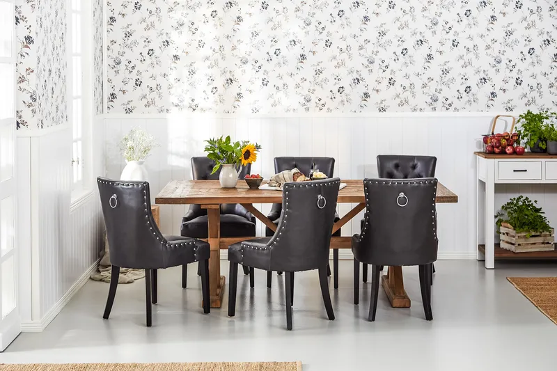 Ruokailuryhmä Yorkshire 200 cm Jatkettava 6 Hermione tuolia - Luonnonväri/Musta - Huonekalut - Pöytä & ruokailuryhmä - Ruokailuryhmä