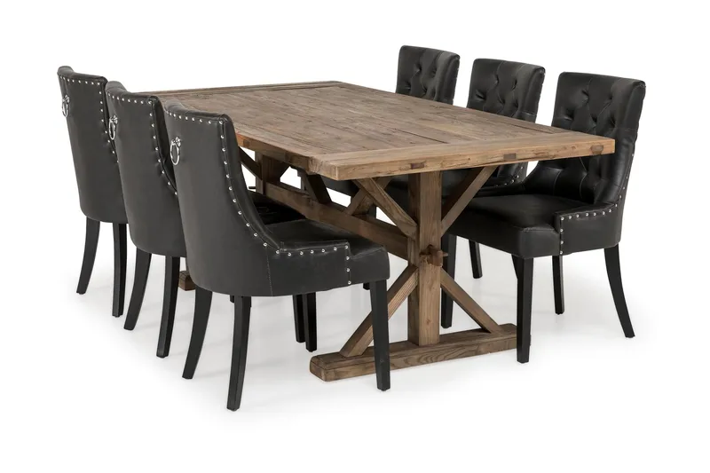 Ruokailuryhmä Yorkshire 200 cm Jatkettava 6 Hermione tuolia, Luonnonväri/Musta