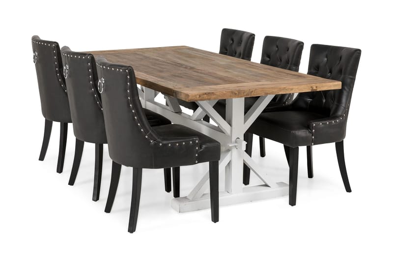 Ruokailuryhmä Yorkshire 200 cm Jatkettava 6 Hermione tuolia, Luonnonväri/Valkoinen/Musta