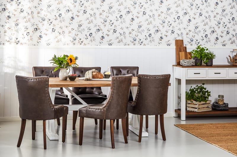 Ruokailuryhmä Yorkshire 200 cm Jatkettava 6 Hermione tuolia - Luonnonväri/Valk/Ruskea - Huonekalut - Pöytä & ruokailuryhmä - Ruokailuryhmä