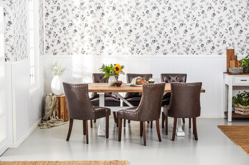 Ruokailuryhmä Yorkshire 200 cm Jatkettava 6 Hermione tuolia - Luonnonväri/Valk/Ruskea - Huonekalut - Pöytä & ruokailuryhmä - Ruokailuryhmä