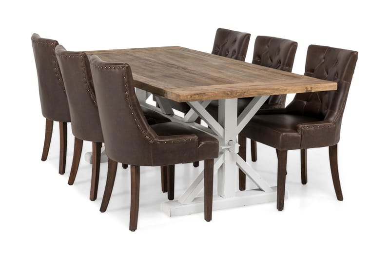 Ruokailuryhmä Yorkshire 200 cm Jatkettava 6 Hermione tuolia, Luonnonväri/Valk/Ruskea