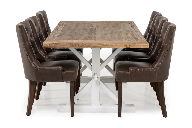 Ruokailuryhmä Yorkshire 200 cm Jatkettava 6 Hermione tuolia - Luonnonväri/Valk/Ruskea - Huonekalut - Pöytä & ruokailuryhmä - Ruokailuryhmä