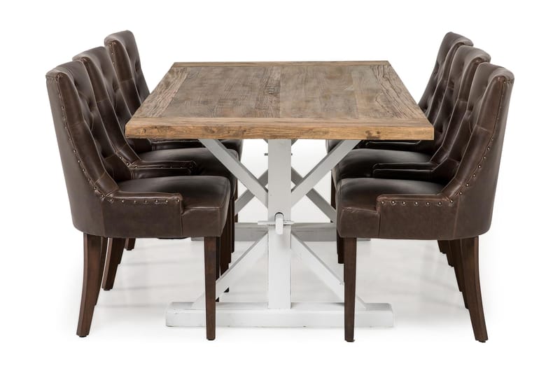 Ruokailuryhmä Yorkshire 200 cm Jatkettava 6 Hermione tuolia - Luonnonväri/Valk/Ruskea - Huonekalut - Pöytä & ruokailuryhmä - Ruokailuryhmä