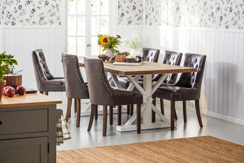 Ruokailuryhmä Yorkshire 200 cm Jatkettava 6 Hermione tuolia - Luonnonväri/Valk/Ruskea - Huonekalut - Pöytä & ruokailuryhmä - Ruokailuryhmä