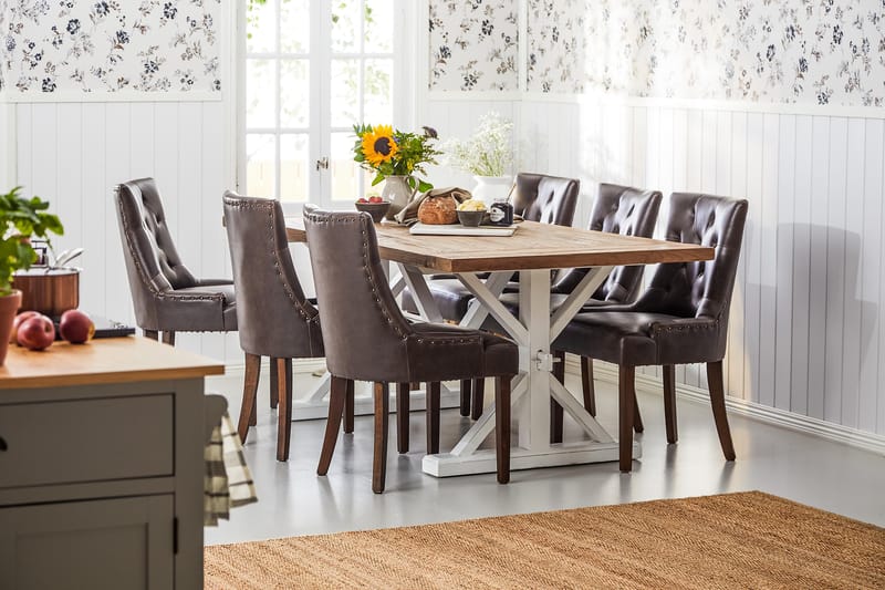 Ruokailuryhmä Yorkshire 200 cm Jatkettava 6 Hermione tuolia - Luonnonväri/Valk/Ruskea - Huonekalut - Pöytä & ruokailuryhmä - Ruokailuryhmä