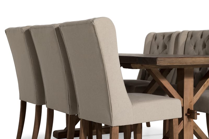 Ruokailuryhmä Yorkshire 200 cm Jatkettava 6 Isolde tuolia - Luonnonväri/Beige/Harmaa - Huonekalut - Pöytä & ruokailuryhmä - Ruokailuryhmä