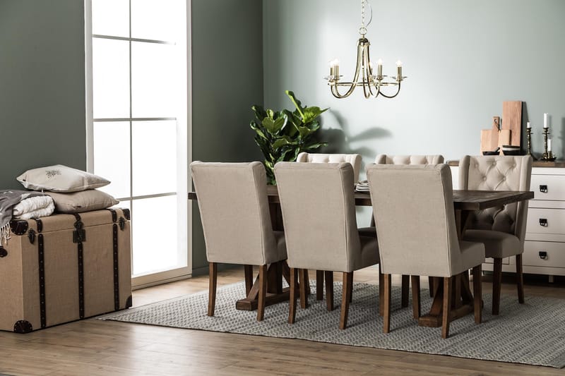 Ruokailuryhmä Yorkshire 200 cm Jatkettava 6 Isolde tuolia - Luonnonväri/Beige/Harmaa - Huonekalut - Pöytä & ruokailuryhmä - Ruokailuryhmä