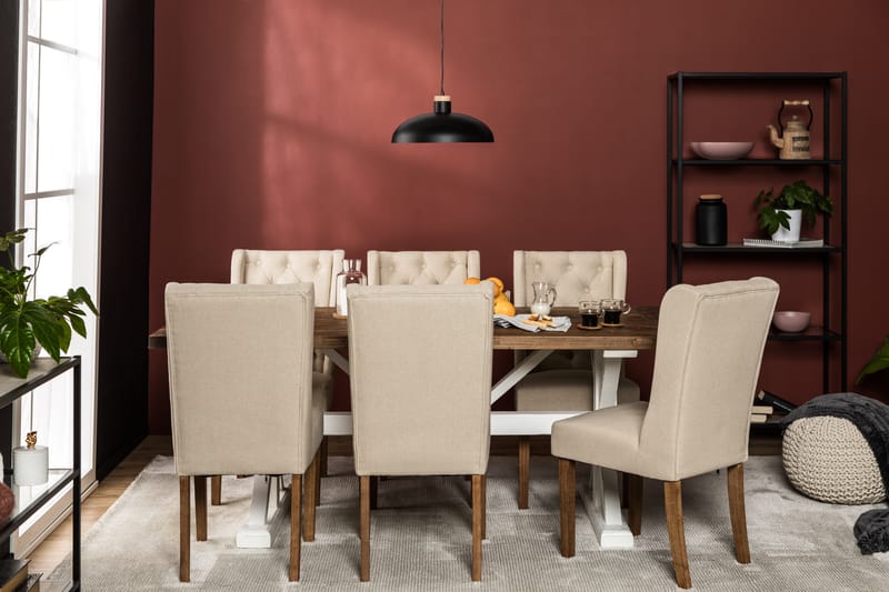 Ruokailuryhmä Yorkshire 200 cm Jatkettava 6 Isolde tuolia - Luonnonväri/Valkoinen/Beige - Huonekalut - Pöytä & ruokailuryhmä - Ruokailuryhmä