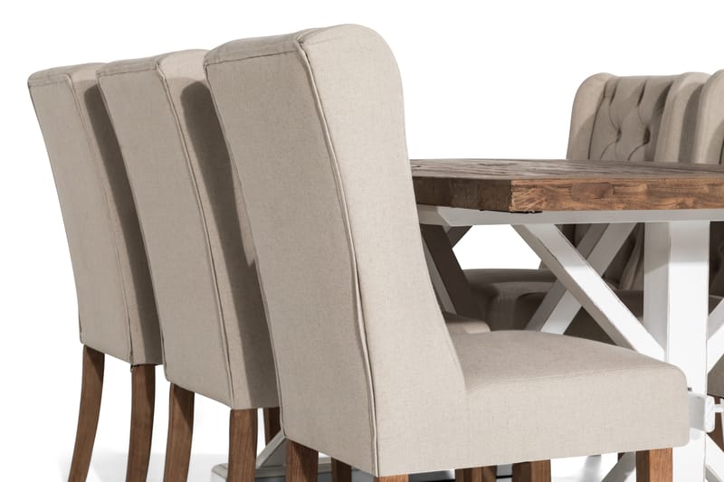 Ruokailuryhmä Yorkshire 200 cm Jatkettava 6 Isolde tuolia - Luonnonväri/Valkoinen/Beige - Huonekalut - Pöytä & ruokailuryhmä - Ruokailuryhmä