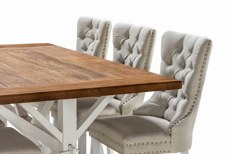 Ruokailuryhmä Yorkshire 200 cm Jatkettava 6 Lossmen tuolia - Ruskea / Valkoinen - Huonekalut - Pöytä & ruokailuryhmä - Ruokailuryhmä