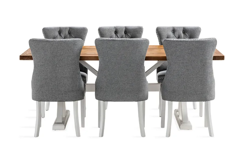 Ruokailuryhmä Yorkshire 200 cm Jatkettava 6 Lossmen tuolia - Ruskea / Valkoinen - Huonekalut - Pöytä & ruokailuryhmä - Ruokailuryhmä