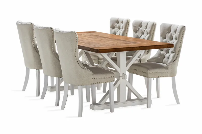 Ruokailuryhmä Yorkshire 200 cm Jatkettava 6 Lossmen tuolia, Ruskea / Valkoinen