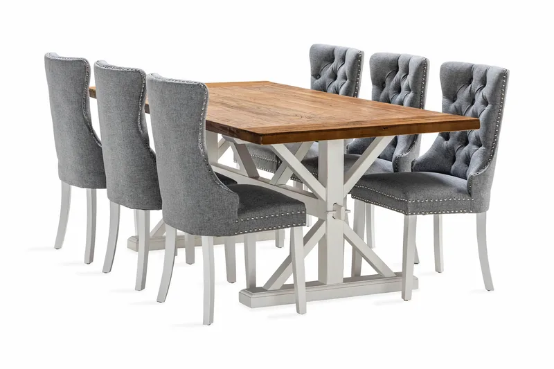 Ruokailuryhmä Yorkshire 200 cm Jatkettava 6 Lossmen tuolia, Ruskea / Valkoinen