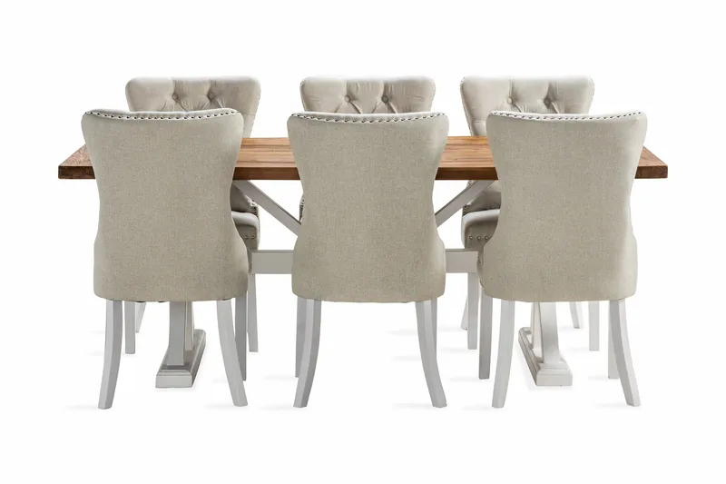 Ruokailuryhmä Yorkshire 200 cm Jatkettava 6 Lossmen tuolia - Ruskea / Valkoinen - Huonekalut - Pöytä & ruokailuryhmä - Ruokailuryhmä